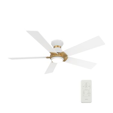 Ascender 52 Inch 5-Blade Flush Mount Smart Ceiling Fan with LED Light and Remote In Gold and White