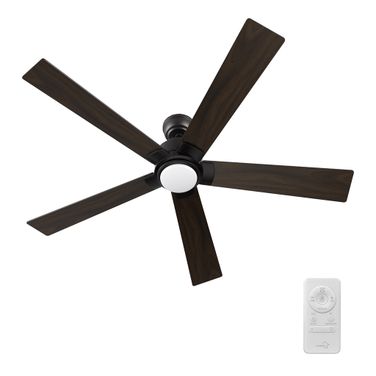 Ascender 56 Inch 5-Blade Flush Mount Smart Ceiling Fan with LED Light and Remote In Walnut and Black
