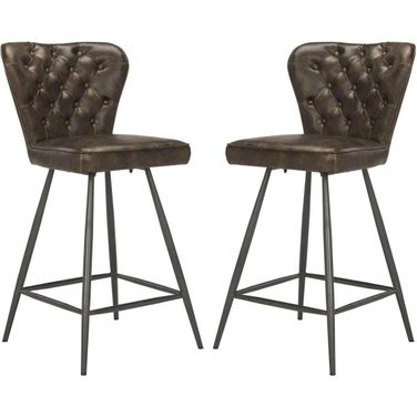 Ashby Brown and Black 26 Inch Leather Tufted Swivel Counter Stool Set of 2