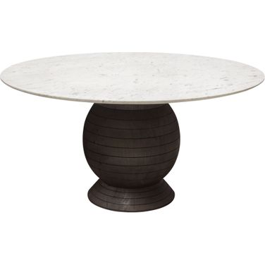 Ashe Round Dining Table with Genuine White Marble Top and Solid Acacia Wood Base in Espresso Finish