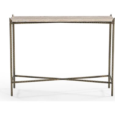 Asher 32 Inch Console Table with Travertine Top