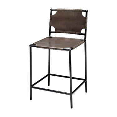 Asher Leather Counter Stool In Grey