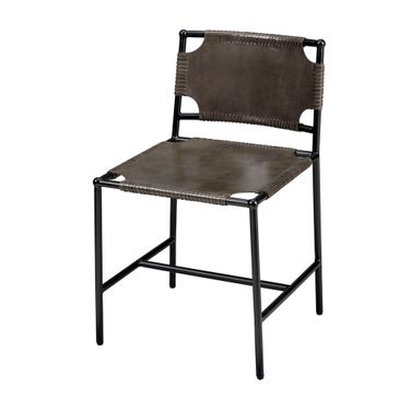 Asher Leather Dining Chair In Grey