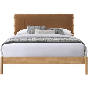 Asher Vegan Leather Queen Bed In Cognac and Natural