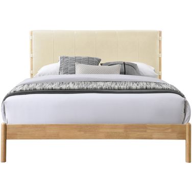 Asher Vegan Leather Queen Bed In Natural and Cream