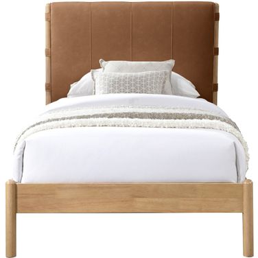 Asher Vegan Leather Twin Bed In Cognac and Natural