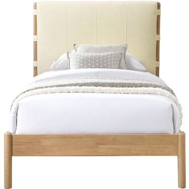 Asher Vegan Leather Twin Bed In Natural and Cream