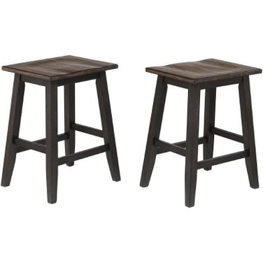 Ashford 24 Inch Saddle Stool w/wood seat, Black and Rustic Walnut Set of 2