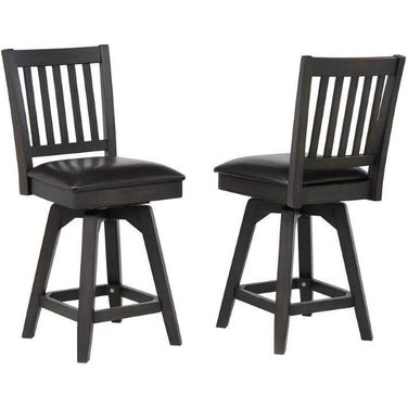 Ashford 24 Inch Slat Back Swivel Counter Stool w/vinyl seat, Black Set of 2