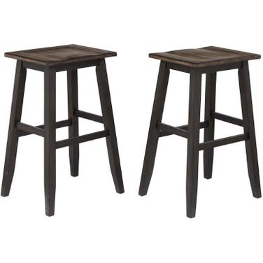 Ashford 30 Inch Saddle Stool w/wood seat, Black and Rustic Walnut Set of 2