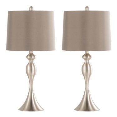 Ashland 27 Inch Metal Table Lamp with Linen Shade Set of 2 In Brushed Nickel and Taupe
