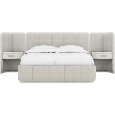 Ashlar King Upholstered Wall Panel Bed In Bisque and Ecru