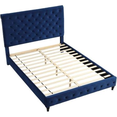 Ashley Tufted Velvet Fabric King Platform Bed In Blue