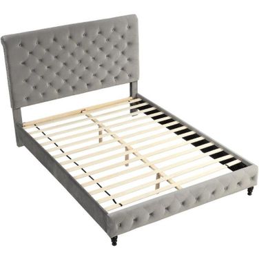 Ashley Tufted Velvet Fabric King Platform Bed In Gray