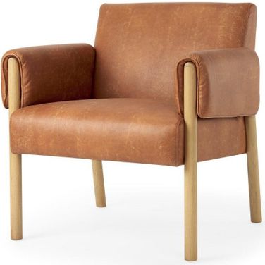 Ashton Brown Faux Leather Fabric With Light Wood Accent Chair