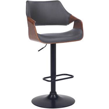 Aspen Adjustable Swivel Gray Faux Leather and Walnut Wood Bar Stool with Black Base