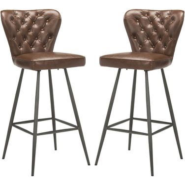 Aster Burgundy and Black 30 Inch Leather Tufted Bar Stool Set of 2