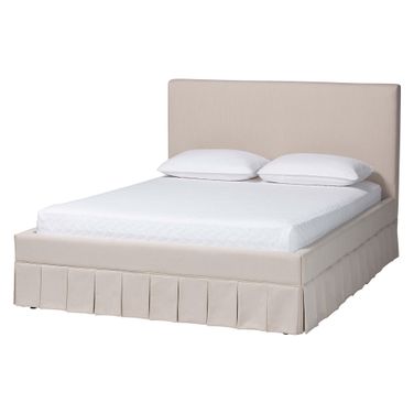 Astin Queen Platform Bed with Pleated Skirt In Beige