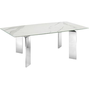 Astor Dining Table With Stainless Base and White Marbled Top