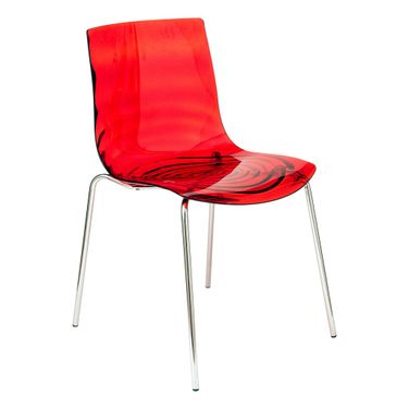 Astor Water Ripple Design Dining Chair In Black Base and Transparent Red Seat