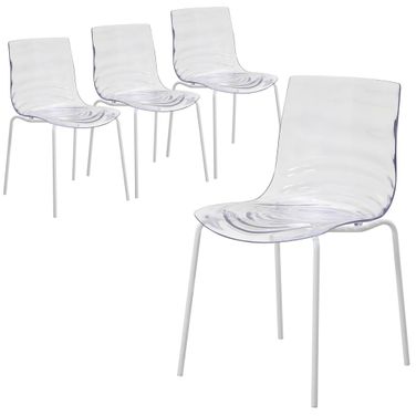 Astor Water Ripple Design Dining Chair In White Base and Clear Seat