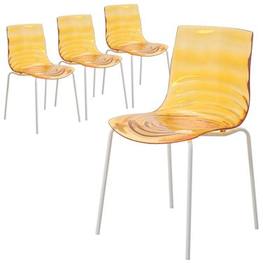 Astor Water Ripple Design Dining Chair In White Base and Orange Seat