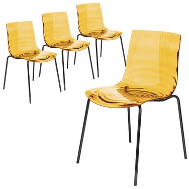 Astor Water Ripple Design Dining Chair Set of 2 In Black Base and Orange Seat