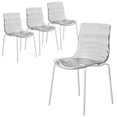 Astor Water Ripple Design Dining Chair Set of 2 In White Base and Transparent Black Seat