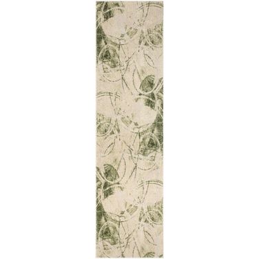 Astra Machine Washable 2'2" x 8' Indoor Rug In Green and Beige