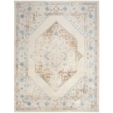 Astra Machine Washable 7'10" x 10' Vintage Indoor Rug In Ivory Blue