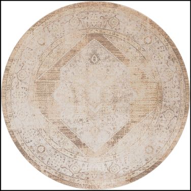 Astra Machine Washable 7'10" x 7'10" Round Vintage Indoor Rug In Beige