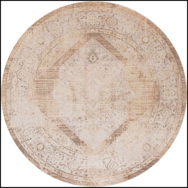 Astra Machine Washable 7'10" x 7'10" Round Vintage Indoor Rug In Beige