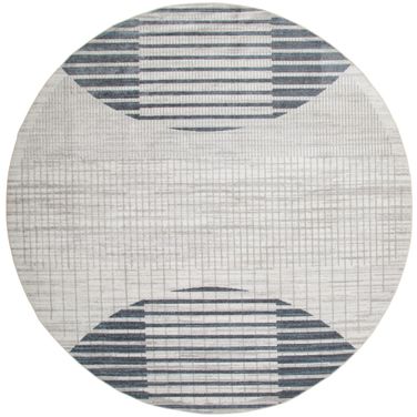 Astra Machine Washable 7'10" x 7'10" Round Mid-Century Modern Indoor Rug In Ivory Blue