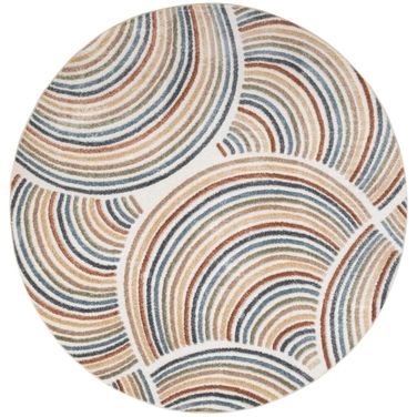 Astra Machine Washable 7'10" x 7'10" Round Indoor Rug In Ivory Multi