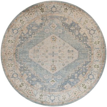 Astra Machine Washable 7'10" x 7'10" Round Indoor Rug In Silver Blue