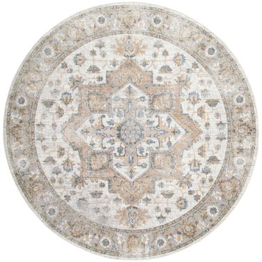 Astra Machine Washable 7'10" x 7'10" Round Indoor Rug In Silver Grey