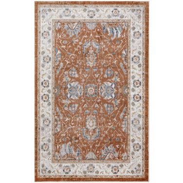 Astra Machine Washable Vintage 3'3" x 5' Indoor Rug In Ivory and Rust