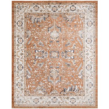 Astra Machine Washable Vintage 9' x 12' Indoor Rug In Ivory and Rust