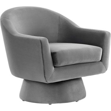 Astral Performance Velvet Fabric And Wood Swivel Chair In Gray