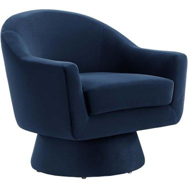 Astral Performance Velvet Fabric And Wood Swivel Chair In Midnight Blue