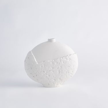 Asymmetrical Stipple Small Vase In Matte White