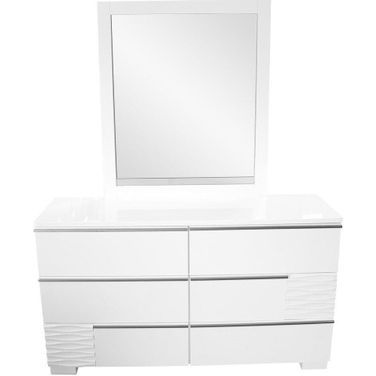 Athens 2 Piece Poplar Wood Dresser And Mirror Set In White Lacquer
