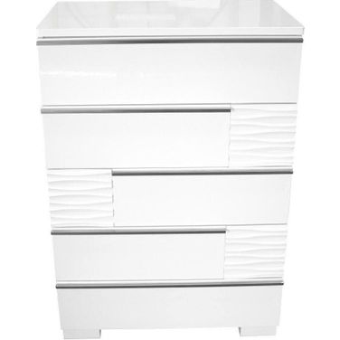 Athens 5 Drawer Poplar Wood Bedroom Chest In White Lacquer