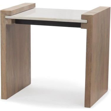 Athens Light Brown Wood And White Marble Side Table