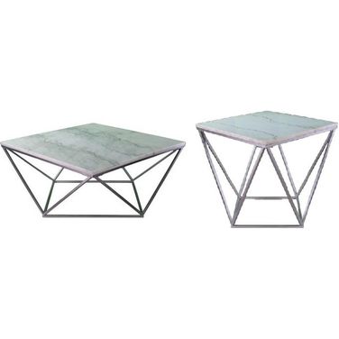 Athens Occasional Table Set White and Silver