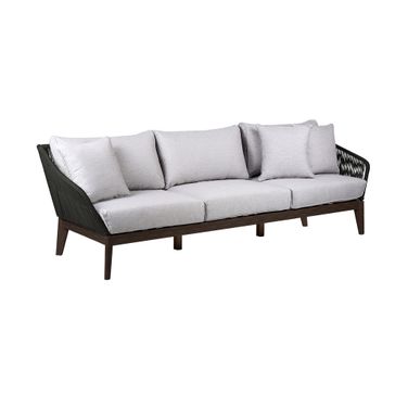 Athos Indoor Outdoor 3 Seater Sofa In Dark Eucalyptus Wood with Charcoal Rope and Gray Cushions