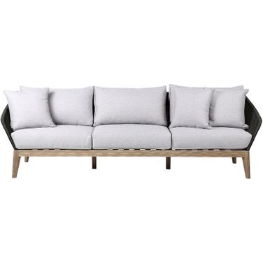 Athos Indoor Outdoor 3 Seater Sofa In Light Eucalyptus Wood with Charcoal Rope and Gray Cushions