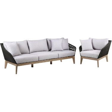 Athos Light Eucalyptus Wood With Latte Rope And Grey Cushion Outdoor Conversation Set