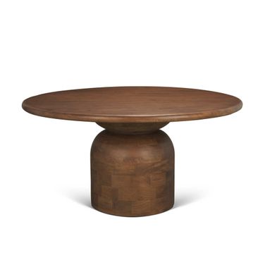 Atlas 60 Inch Wood Stacked Pedestal Base Round Dining Table In Warm Medium Brown