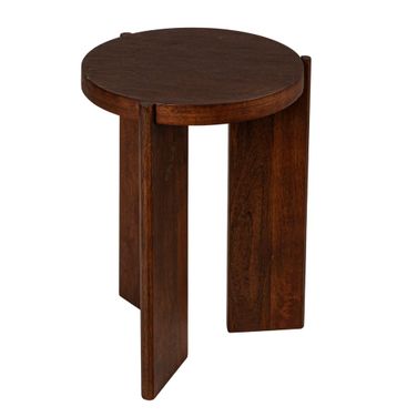 Atlas Round Tri-Pod Slat Mango Wood End Table In Walnut